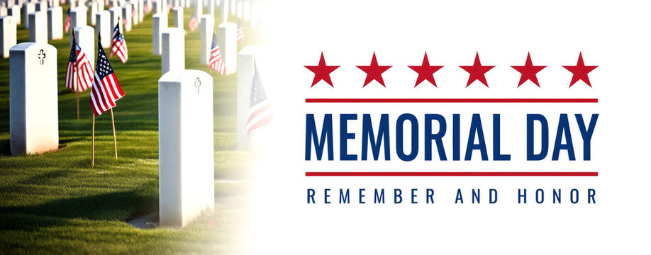 Memorial day tribute with gravestones and american flags in a serene cemetery setting to remember and honor