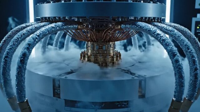 Advanced Quantum Computer Core with Cooling System, Futuristic Technology