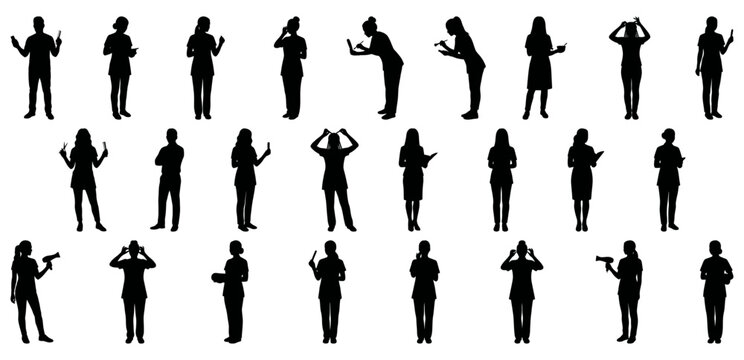 Salon and beauty silhouettes set | professional stylist characters in action poses | collection of spa workers for hair and skincare design
