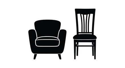 Fototapeta premium armchair and dining chair silhouettes on white background silhouette