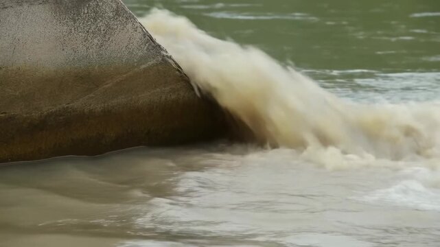 Environmental Footage Depicting Pollution And Erosion Caused By Industrial Effluent In River