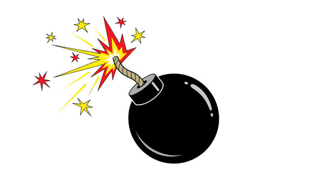 Cartoon Bomb Exploding with Sparks and Stars - Danger Concept