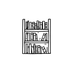Obraz premium Bookshelf icon logo design. Bookcase sign and symbol. Bookshelf icon. Reading and education library furniture.