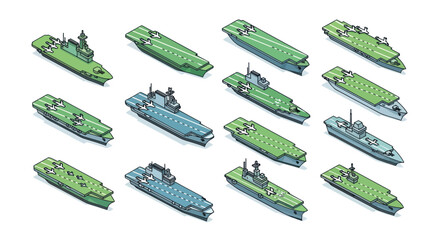 Collection of Isometric Aircraft Carriers and Warships © Hijau