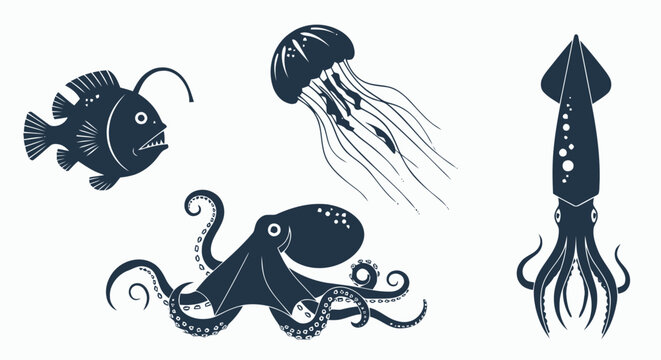 Black squid octopus jellyfish fish.