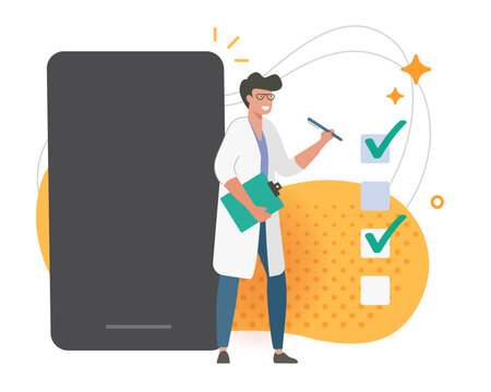 Medical healthcare doctor consultation online as telemedicine technology on mobile smartphone phone screen vector icon minimal graphic illustration
