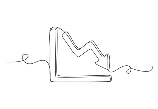 Continuous one line art down graph chart icon flat style.