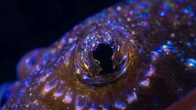コウイカの皮膚色素胞パルス・マクロ接写・深海ブルーライト・スローモーション