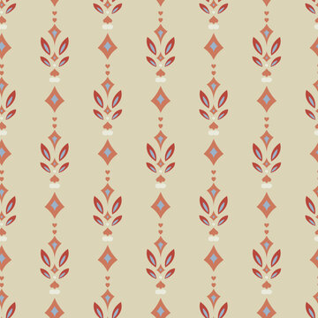 Beige Botanical Vertical Row Floral Pattern
