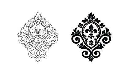 Intricate damask pattern element with fleur de lis symbol in black and white vector style for luxury textile or wallpaper design © Mark