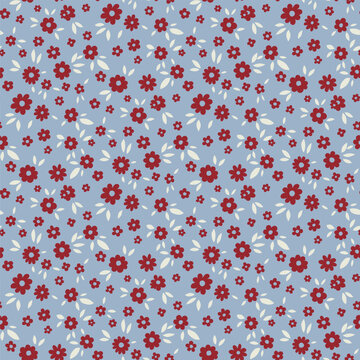 Azure Dense Ditsy Floral Textile Pattern