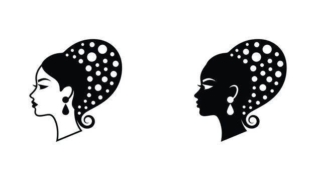 Elegant woman profile silhouette with polka dot hair design vector graphic for beauty salon branding or fashion industry concepts