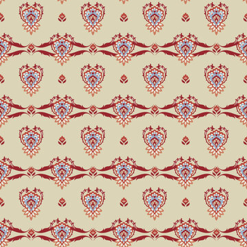Beige Traditional Floral Border Damask Pattern