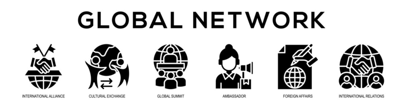 glyph - Global Network web banner vector illustration concept
