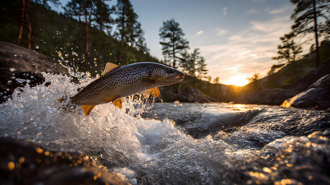 trout jumping out of the river
