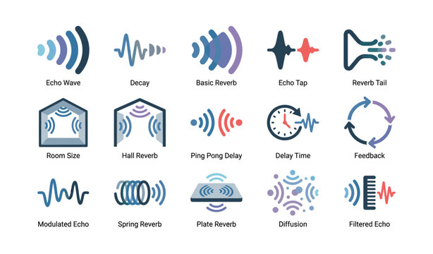 Echo and reverb icons representing audio reflections and delay effects