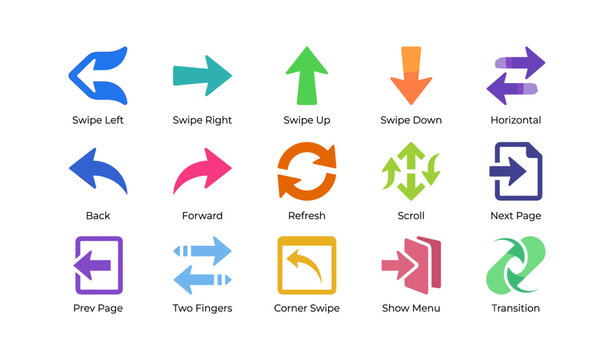Gesture and navigation icons showing swipe and arrow controls