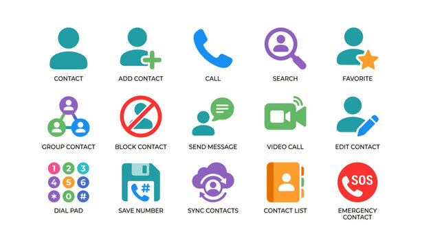 Contact icons showing communication functions on white background