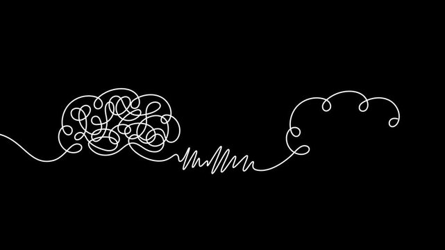 Abstract brain chaos transforming into clear idea with light bulb animation concept of thinking process mental clarity problem solving creativity alpha channel seamless loop transparent background