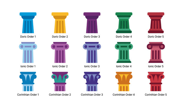 Column icons showing doric ionic and corinthian architectural orders
