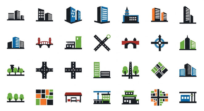 City Buildings and Infrastructure Icons.