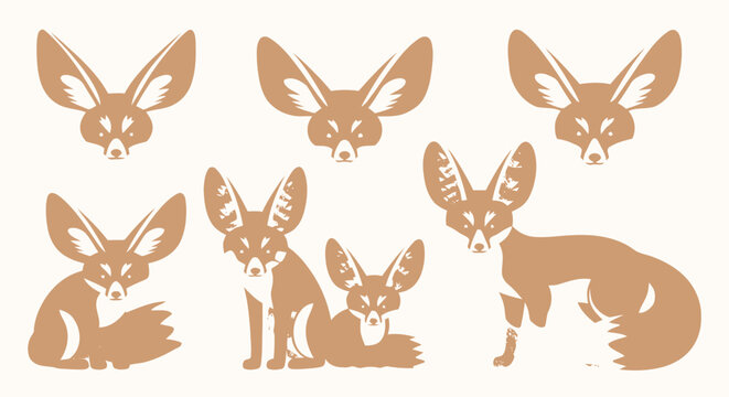 Fennec Fox Silhouette Set.