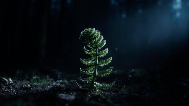 シダの新芽 夜明け前 ミステリアス オービット撮影 深い森