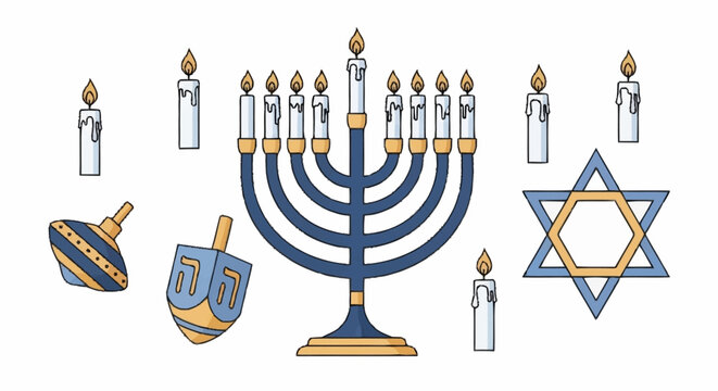 Hanukkah menorah with dreidel star.
