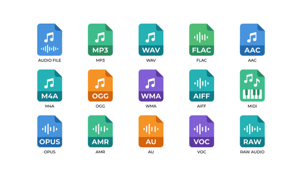 Audio format icons showing codec types on white background