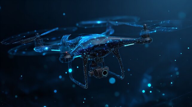 Digital vector 3D illustration of drone with camera aerial technology concept