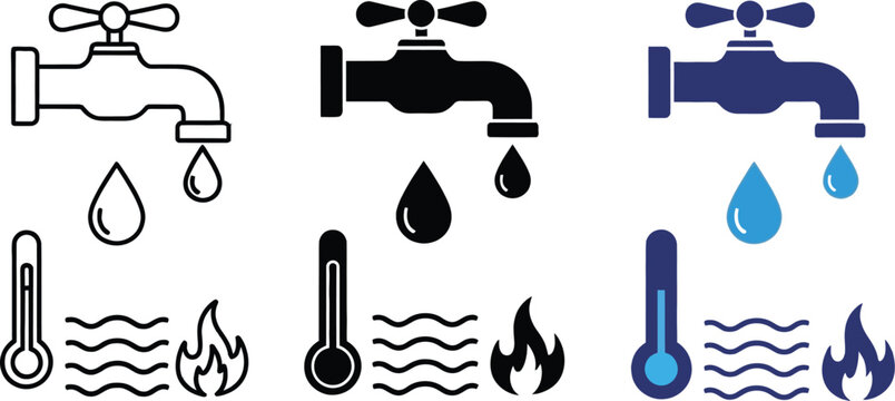 tap faucet with water drop and temperature symbols silhouette high quality professional detailed modern elegant stylish