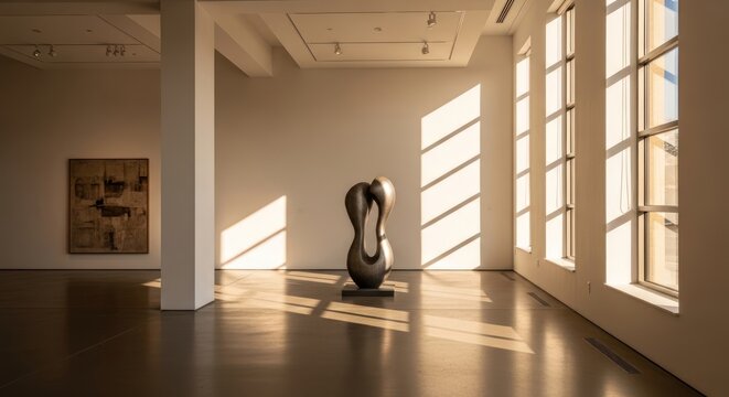 modern art gallery with sculpture and natural light
