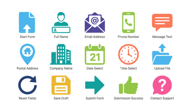 Collection of form icons showing input fields on white background