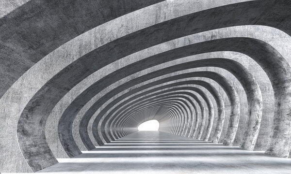 Concrete tunnel 3d modern abstract architectural arches