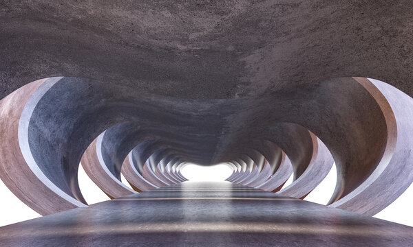 Futuristic concrete tunnel creating abstract architectural design 3d
