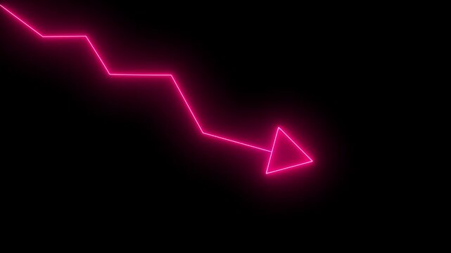 Abstract glowing neon line business graph growth arrow to down arrow.