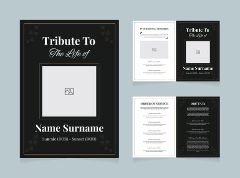 Tribute to Life Funeral Program Template | Elegant Memorial Brochure Design | Dark Version