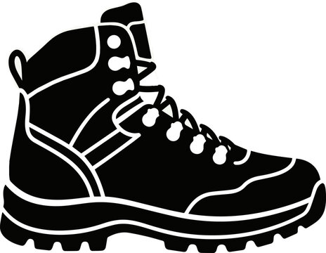 Create a realistic realistic hiking boot vector art silhouette with white background..