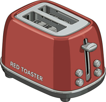 Create a realistic Red toaster 3d rendering vector art with white background..