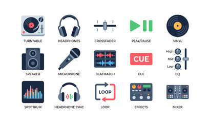Fototapeta premium Music and dj icons arranged in grid on white background