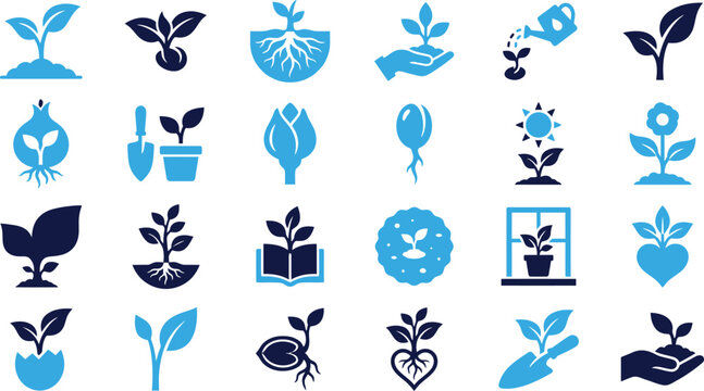 Growing plants and seedlings symbols for nature gardening and life cycle concepts.
