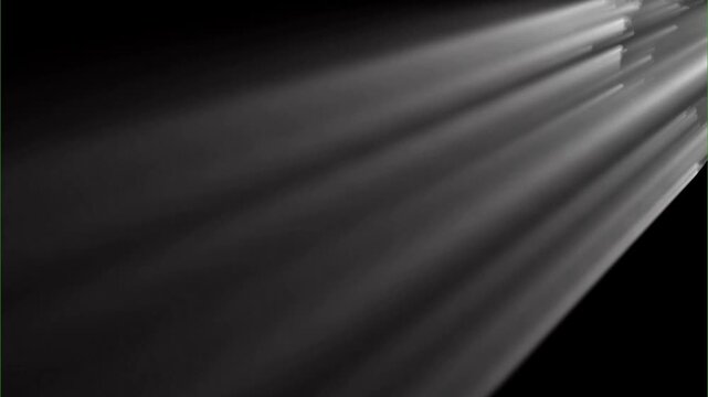 Realistic White Sunrays Streaming from Side Angle on Black Background; Side Lighting Volumetric Beams and God Rays for Dramatic Video Compositing.