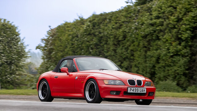 Bicester,Oxon.,UK - Apr 26th 2026:  1997 red BMW Z3 car driving on a British road