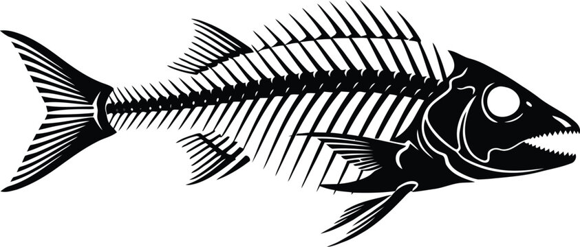 Vintage engraving of a fish skeleton detailed anatomical illustration