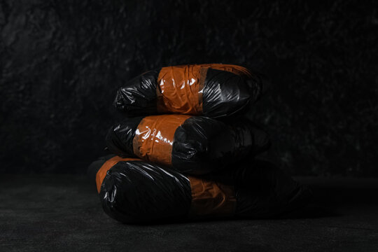 Drug packages on dark background