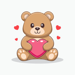 Obraz premium Cute Teddy Bear Holding a Pink Heart with Hearts Around