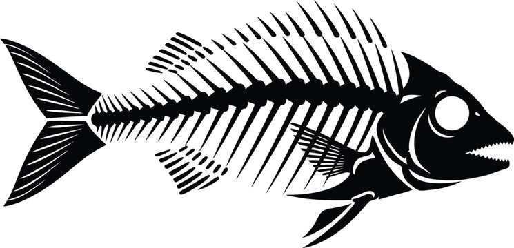 Vintage engraving of a fish skeleton detailed anatomical illustration