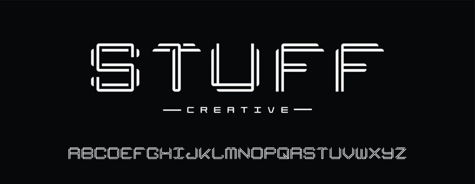 Creative Outline Double line monogram alphabet and tech fonts. Lines font regular uppercase and lowercase. Vector illustration.