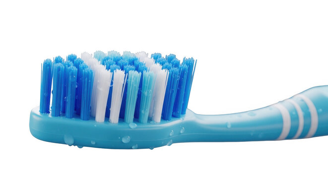 Blue toothbrush with toothpaste on bristles isolated on transparent background,ads medicine.
