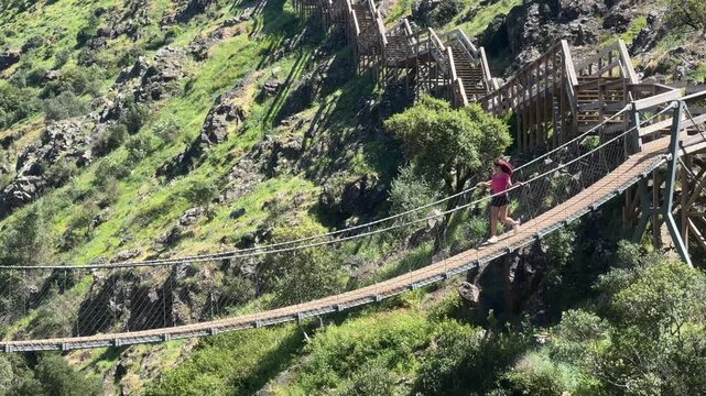 Steep Wooden Stairs of Barranco do Demo Boardwalk, Algarve, Portugal